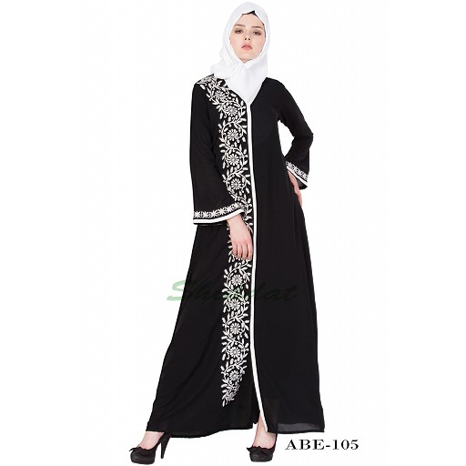 Embroidered abaya - Black & White